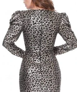Jovani - 3168 Puff Long Sleeve Animal Print Sheath Dress Cocktail Dresses 10 Jovani - 3168 Puff Long Sleeve Animal Print Sheath Dress Cocktail Dresses