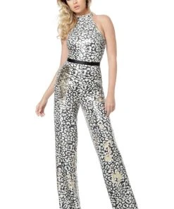 Plus Size Dresses Jovani - 3578 Sequined Halter Animal Print Jumpsuit