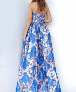 Jovani - 3771 Strapless Print Jacquard Pleated Ballgown Formal Gowns