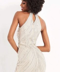 Jovani - 3834 Embellished Halter Neck Cocktail Dress Cocktail Dresses