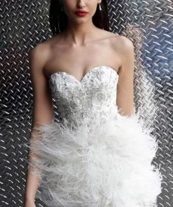 Jovani - 50122 Embellished Sweetheart Feathered Dress