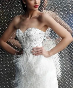 Jovani - 50122 Embellished Sweetheart Feathered Dress