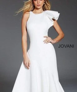Jovani - 52252 Ruffled Shoulder Short Formal Scuba Dress