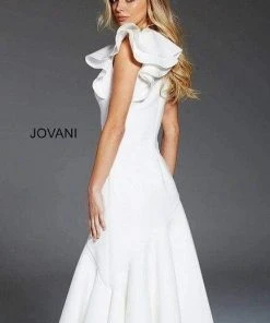 Jovani - 52252 Ruffled Shoulder Short Formal Scuba Dress