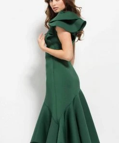 Jovani - 52252 Ruffled Shoulder Short Formal Scuba Dress