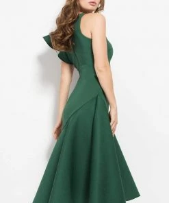 Jovani - 52252 Ruffled Shoulder Short Formal Scuba Dress