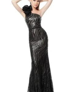 Jovani - 56095 Bedazzled Halter Neck Trumpet Dress