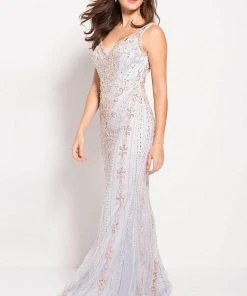 Jovani - 60829 Deep V-Neck Embellished Fitted Gown Formal Gowns