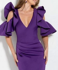 Jovani - 61518 Deep V-neck Scuba Trumpet Dress Formal Gowns