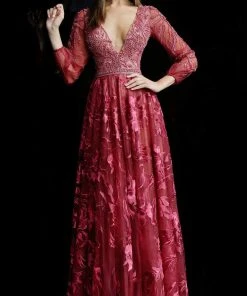 Formal Gowns Jovani - 62143 Plunging V-Neck Floral Embroidered Long Gown 7 Formal Gowns Jovani - 62143 Plunging V-Neck Floral Embroidered Long Gown