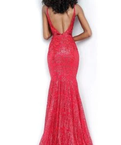 Jovani - 62517 Embellished Embroidered Deep V-neck Trumpet Dress