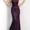 Jovani - 63512 Sequined Bateau Velvet Trumpet Dress With Train 1 Jovani - 63512 Sequined Bateau Velvet Trumpet Dress With Train