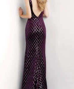 Jovani - 63512 Sequined Bateau Velvet Trumpet Dress With Train