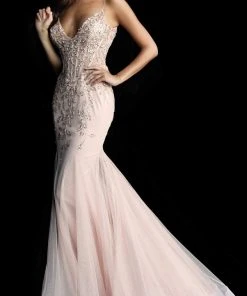 Jovani - 63704 Corset V Neck Spaghetti Strap Mermaid Prom Dress Formal Gowns