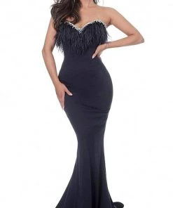 Formal Gowns Jovani - 63892 Strapless Feather-Fringed Long Mermaid Gown