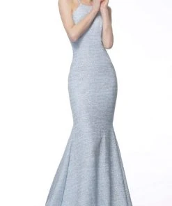 Jovani - 65416 Sleeveless Open Back Glitter Jersey Mermaid Gown