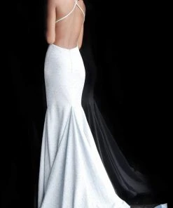 Jovani - 65416 Sleeveless Open Back Glitter Jersey Mermaid Gown