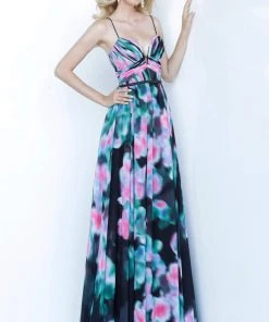 Formal Gowns Jovani - 65614 Printed Deep V-neck A-line Dress