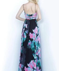 Formal Gowns Jovani - 65614 Printed Deep V-neck A-line Dress