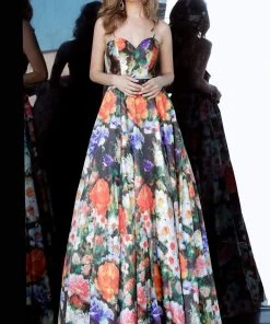 Jovani - 66692 Printed Sweetheart A-line Gown