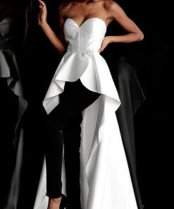 Jovani - 66852 Strapless Pantsuit With Overskirt Plus Size Dresses