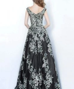 Jovani - 66883 Embroidered Wide V-neck Ballgown Formal Gowns