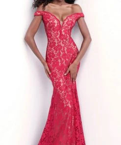Formal Gowns Jovani - 67304 Lace Plunging Off-Shoulder Trumpet Dress With Train