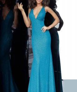 Formal Gowns Jovani - 67866 Long Plunging Glitter Racerback Gown 7 Formal Gowns Jovani - 67866 Long Plunging Glitter Racerback Gown