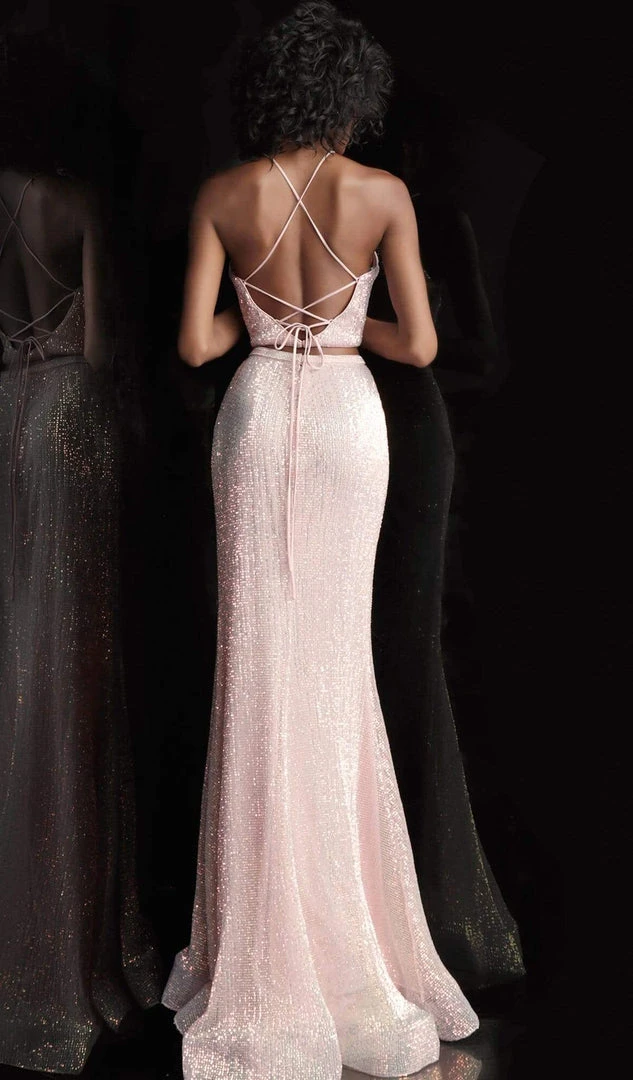 Formal Gowns Jovani - 68398 Two Piece Sequined Halter Trumpet Dress 4 Formal Gowns Jovani - 68398 Two Piece Sequined Halter Trumpet Dress