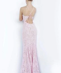 Jovani - 68431 Keyhole Halter Beaded Lace Gown