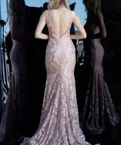 Jovani - 68445 Sleeveless V Back Lace Plunging Neckline Evening Dress Formal Gowns 5 Jovani - 68445 Sleeveless V Back Lace Plunging Neckline Evening Dress Formal Gowns