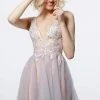 Cocktail Dresses Jovani - Applique A-Line Cocktail Dress 3939SC - 1 Pc Blush In Size 00 Available