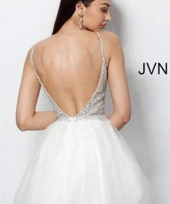 JVN By Jovani Cocktail Dresses Jovani - Bead Embellished V-neck Tulle Fit And Flare Dress JVN47550 9 JVN By Jovani Cocktail Dresses Jovani - Bead Embellished V-neck Tulle Fit And Flare Dress JVN47550