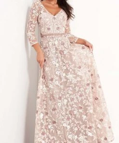 Jovani - Beaded Floral Applique A-Line Gown 04451SC - 1 Pc Pink In Sizes 10 Available