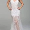 Formal Gowns Jovani - Beaded Plunging V-neck Tulle Trumpet Dress 60695SC