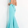 Formal Gowns Jovani - Bow Ornate Cutout Back Mermaid Dress 04098SC - 1 Pc Turquoise In Size 0 Available