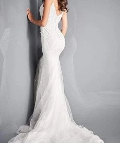 Jovani Bridal - JB03909 Thin Strap Beaded Wedding Gown Formal Gowns