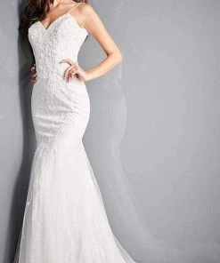 Jovani Bridal - JB03909 Thin Strap Beaded Wedding Gown Formal Gowns
