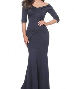 Jovani - Drape Ornate Off Shoulder Trumpet Dress 02760SC - 1 Pc Navy In Size 8 Available