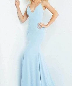 Formal Gowns Jovani - Embellished Backless Trumpet Dress 07297SC - 1 Pc Navy In Size 00 And 1 Pc Light-Blue In Size 4 Available