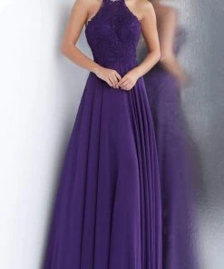 JVN By Jovani Formal Gowns Jovani - Embroidered Halter Dress JVN64114SC - 1 Pc Blush In Size 4 Available