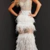 Jovani - Feather Fringed Prom Dress 07317SC - 1 Pc Off-White In Size 0 Available Formal Gowns