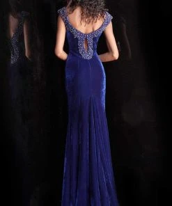 Jovani - Jeweled Keyhole Off-Shoulder Velvet Trumpet Dress 61697SC - 1 Pc Navy In Size 2 Available Formal Gowns 7 Jovani - Jeweled Keyhole Off-Shoulder Velvet Trumpet Dress 61697SC - 1 Pc Navy In Size 2 Available Formal Gowns