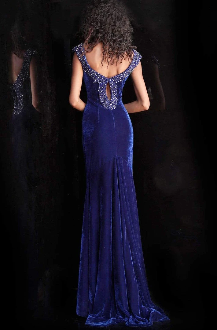 Jovani - Jeweled Keyhole Off-Shoulder Velvet Trumpet Dress 61697SC - 1 Pc Navy In Size 2 Available Formal Gowns 4 Jovani - Jeweled Keyhole Off-Shoulder Velvet Trumpet Dress 61697SC - 1 Pc Navy In Size 2 Available Formal Gowns