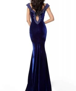 Jovani - Jeweled Keyhole Off-Shoulder Velvet Trumpet Dress 61697SC - 1 Pc Navy In Size 2 Available Formal Gowns 9 Jovani - Jeweled Keyhole Off-Shoulder Velvet Trumpet Dress 61697SC - 1 Pc Navy In Size 2 Available Formal Gowns