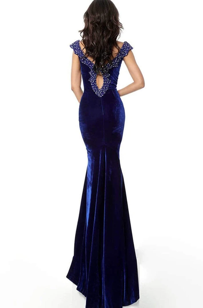 Jovani - Jeweled Keyhole Off-Shoulder Velvet Trumpet Dress 61697SC - 1 Pc Navy In Size 2 Available Formal Gowns 6 Jovani - Jeweled Keyhole Off-Shoulder Velvet Trumpet Dress 61697SC - 1 Pc Navy In Size 2 Available Formal Gowns