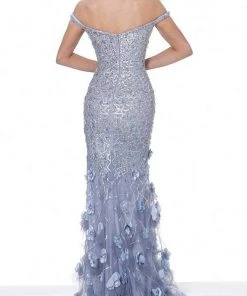 Formal Gowns Jovani - Jovani - Floral Applique Off Shoulder Mermaid Dress 03191SC