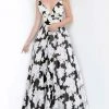 JVN By Jovani Jovani - JVN00825 Printed Deep V-neck A-line Dress Formal Gowns