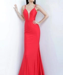 JVN By Jovani Jovani - JVN00902 Sleeveless Deep V-neck Trumpet Dress