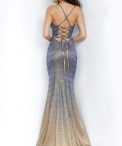 JVN By Jovani Jovani - JVN02307 Beaded Deep V-neck Trumpet Dress With Train Formal Gowns